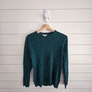 Kim Rogers Teal Cable Knit Crewneck Sweater - 100% Cotton - Size Small